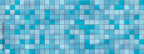 Abstract square mosaic pattern with glossy light effect. Bathroom tile design for spa, swimming pool, kitchen backsplash or bathroom wall.