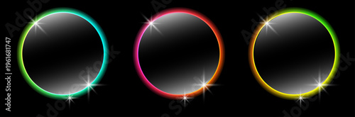 Stylish neon rectangles, pills and labels on dark background. Neon call to action design for web and mobile UI.