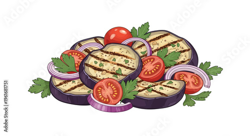 Grilled Eggplant Salad with Tomatoes and Red Onion