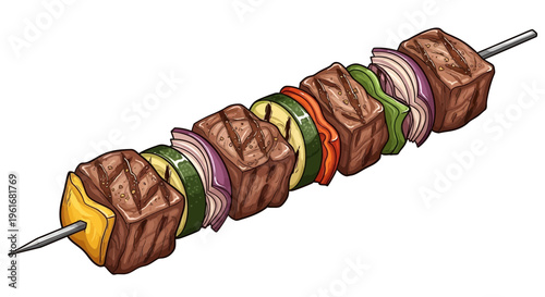 Grilled meat and vegetable skewer