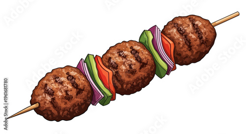 Grilled Meatballs Skewer with Vegetables