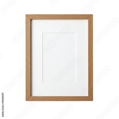A wooden picture frame with a white mat isolated on white background