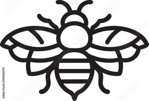 Bee vector graphic: black and white outline, honeybee illustration, insect clipart eps silhouette