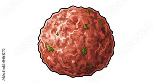 Raw Meatball with Herbs Isolated on White Background