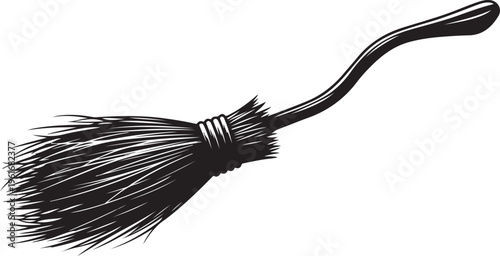 Black and white illustration of a broom on white