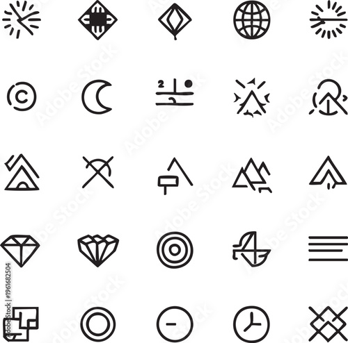 Minimalist icon set: vector graphics, line art symbols for design projects eps silhouette