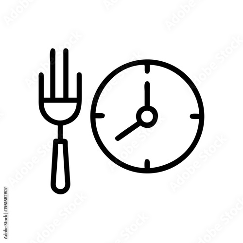 Fork clock icon signifying mealtime lunch dinner time or breakfast time for eating and dining appointments