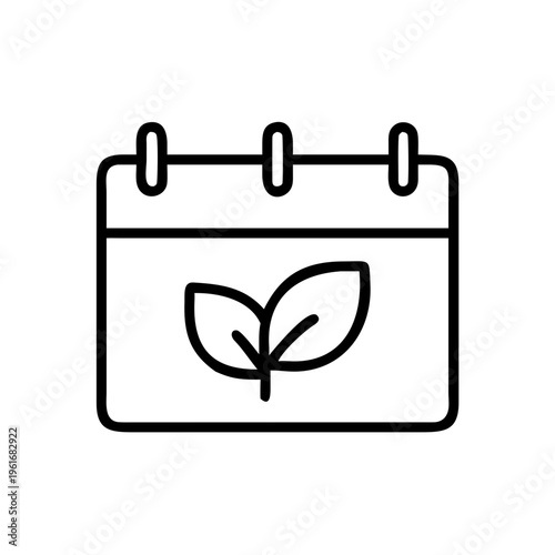 Calendar with leaves symbol for eco friendly dates or environmental event planning and scheduling