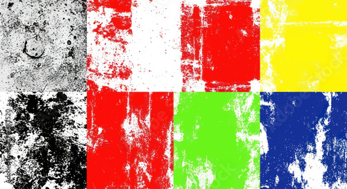 Abstract Grungy Textures Backgrounds - Red, Yellow, Green, Blue, Black & White