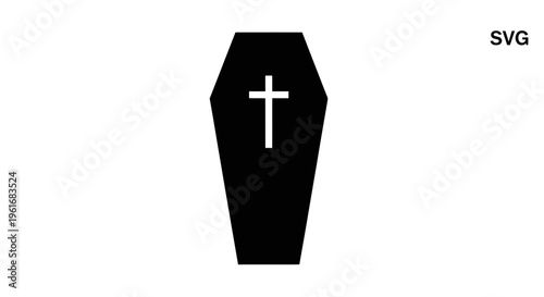 Black Coffin with White Cross Symbol, Funeral, Death, Mourning, Gothic Icon