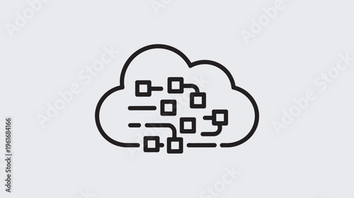 A cloud icon with interconnected squares representing data storage and network connection