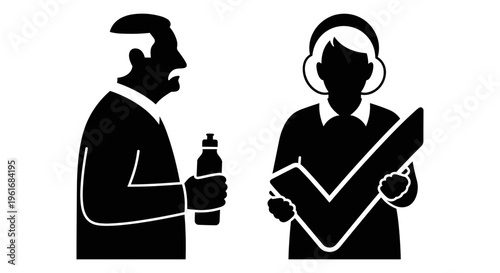 A man and woman in silhouette discussing something Vector, illustration