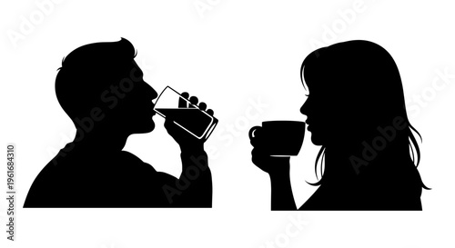 A man and a woman drinking a beverage Vector, illustration
