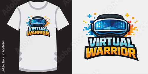 Creative modern tshirt design featuring futuristic virtual reality gamer theme with vr headset graphic and vibrant pixelated elements perfect for gaming enthusiasts and esports fans