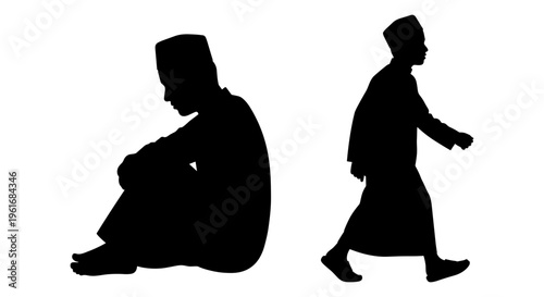 Silhouettes of two people in traditional clothing Vector, illustration