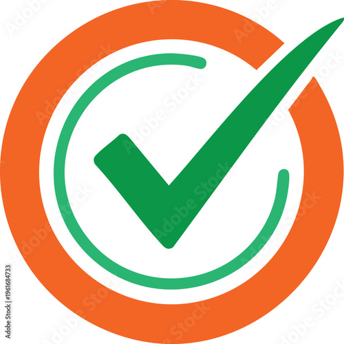 Green check mark inside orange and green circles tick