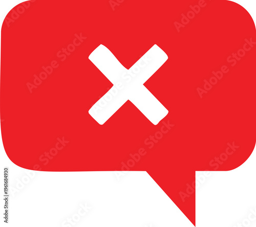 Red speech bubble with white cross symbol