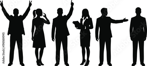 Business people silhouettes set standing poses gestures corporate characters collection professional men and women vector illustration isolated design