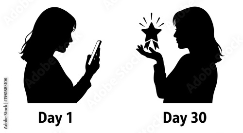 A woman's transformation from screen time to starry delight Vector, illustration