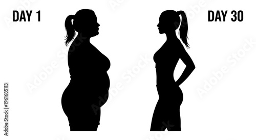Pregnancy silhouette comparison before and after weight loss Vector, illustration