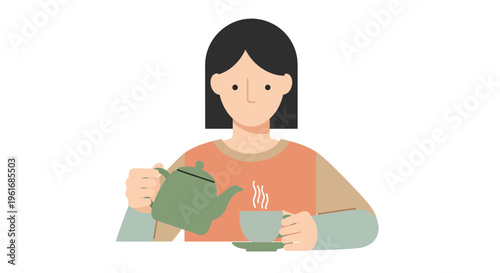 Woman Pouring Tea into Cup.
