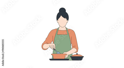 Woman Wearing Green Apron Cooking.