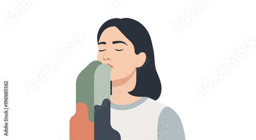 Woman with closed eyes and hair.