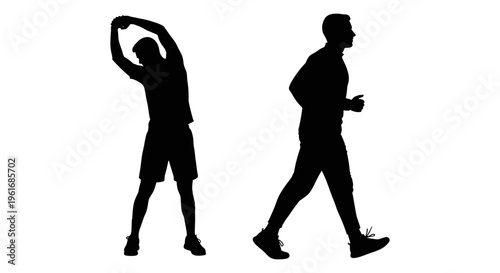 Silhouettes of two people exercising Vector, illustration