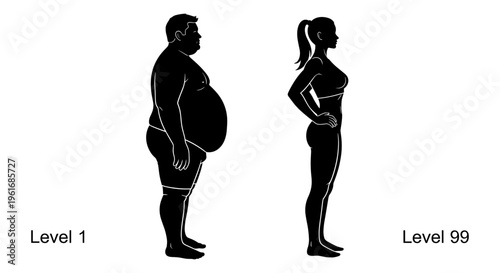 A man and woman in silhouette show body shape difference Vector, illustration