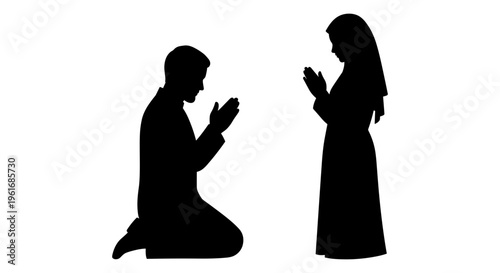 A man and woman in prayer silhouette Vector, illustration