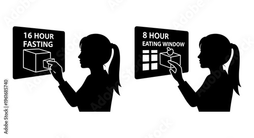 A woman explains 16 hour fasting and 8 hour eating window Vector, illustration