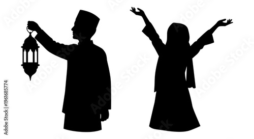 A man and woman in silhouette celebrating ramadan Vector, illustration