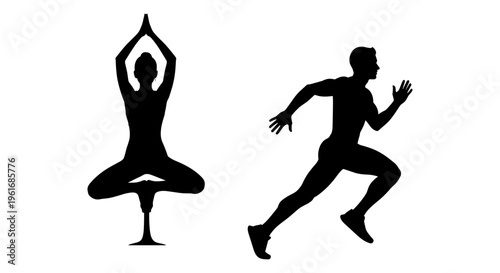 A man and woman in black silhouette exercising Vector, illustration