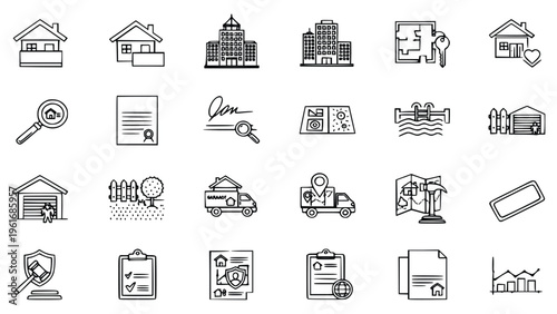 Real estate icons for buying and selling properties online