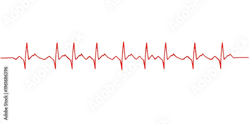 A vibrant red heart pulse line forms a healthy cardiogram wave on a medical EKG monitor graph, illustrating a steady heartbeat rate for healthcare and life
