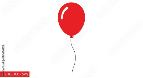 Single red balloon floating on a white background, party decoration, celebration element