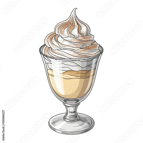 Dessert with cream and custard in glass