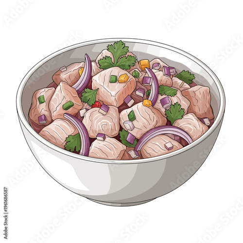 Fresh Fish Ceviche Bowl with Red Onion and Cilantro