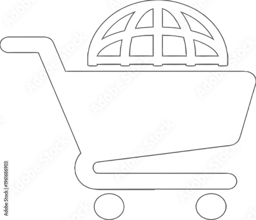 Shopping cart with globe, online shopping, e-commerce concept, digital illustration