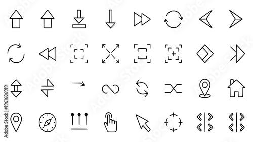 Various navigation and editing icons for user interface design