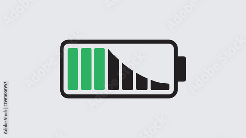 A battery icon with a low charge level indicated by a nearly empty green and black bar graph