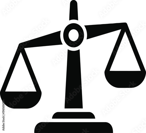 Black scale icon, balance symbol, justice sign, law vector
