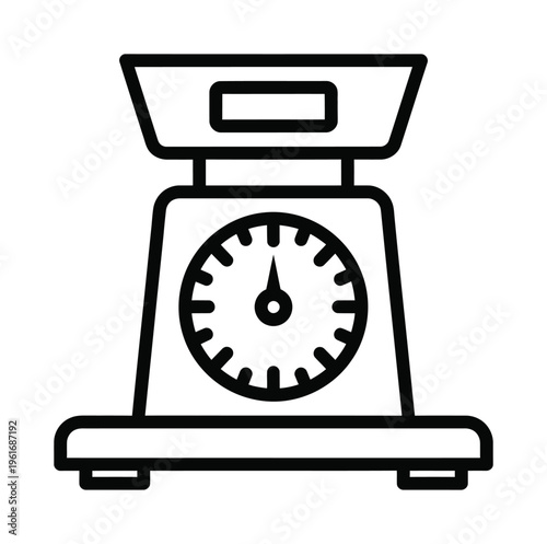Vector of a classic analog weighing scale with a round dial gauge and flat platform