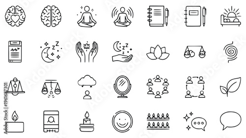 Mental health icons for stress management and wellness