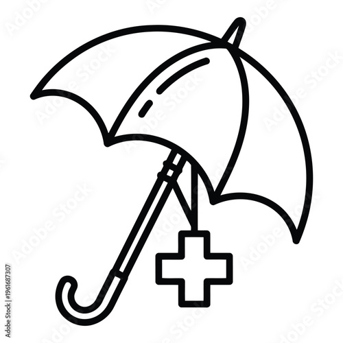 Medical Umbrella With Red Cross Symbol.