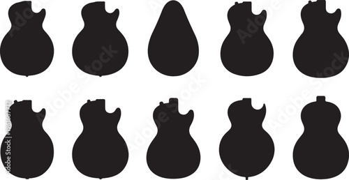 Silhouettes of various electric guitars on white background