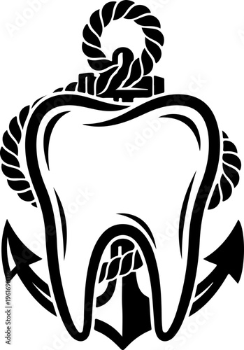 combining a molar tooth with an anchor and rope
