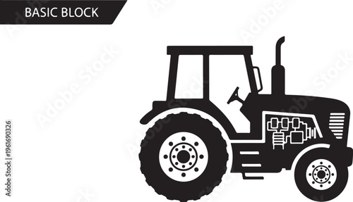 Tractor Silhouette Basic Block Icon Graphic