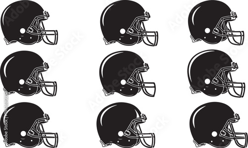 American Football Helmets in Black and White Illustration Style