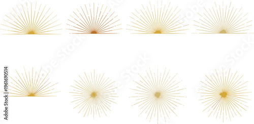 Golden Sunburst Icon Set with Elegant Radiating Light Effects and Subtle Gradient from Yellow to Warm Gold.